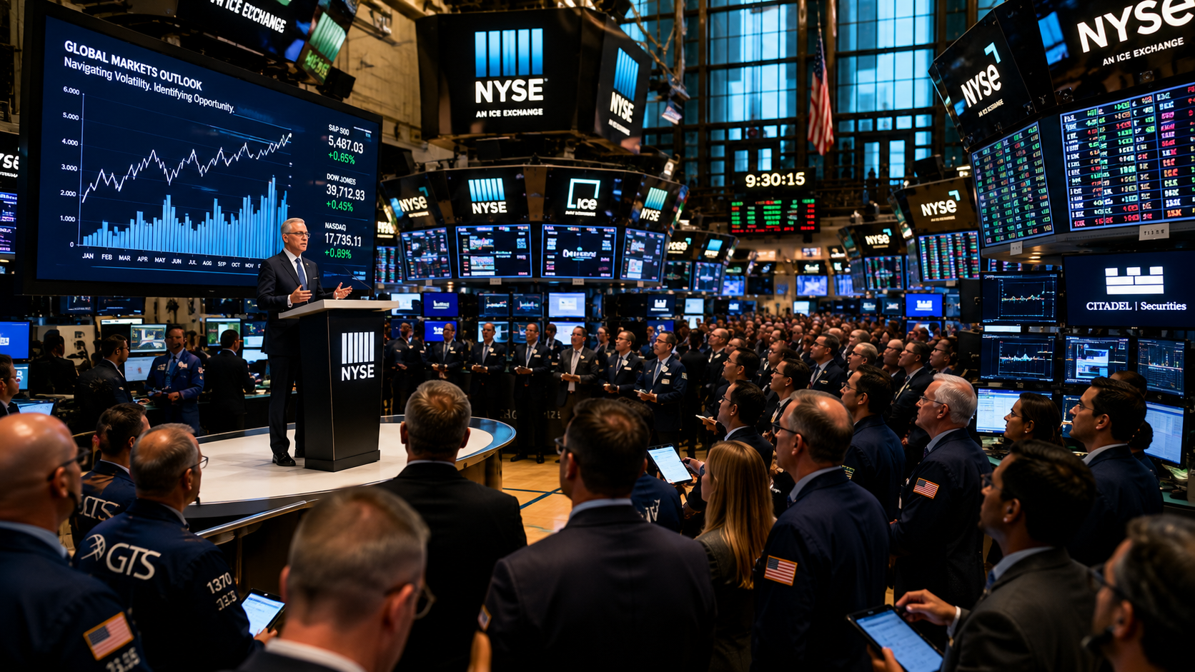 The New York Stock Exchange trading floor and financial audience